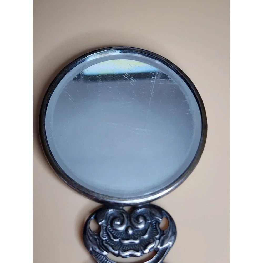100 Yr Old HANS JENSEN DENMARK‎ Silver Repousse Hand Mirror Original Beveled